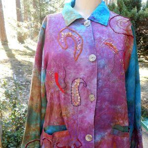 Parsley & Sage Shirt/Jacket. Pink Green Embroidered Art, Tie Dye, Hippie! M